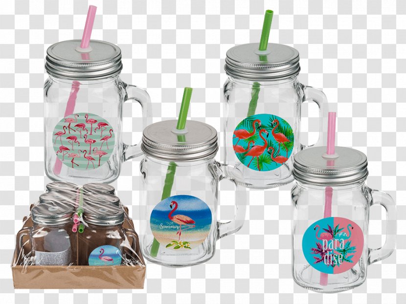 Mason Jar Cup Drinkbeker Drinking Straw Lid - Greater Flamingo Transparent PNG