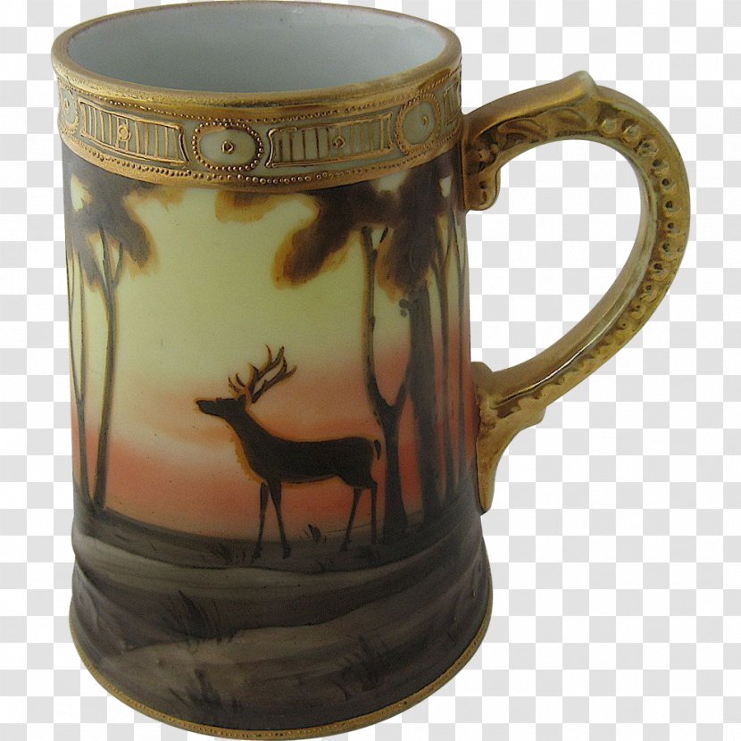Deer Coffee Cup Elk Ceramic Porcelain - Moriage - Hand-painted Transparent PNG