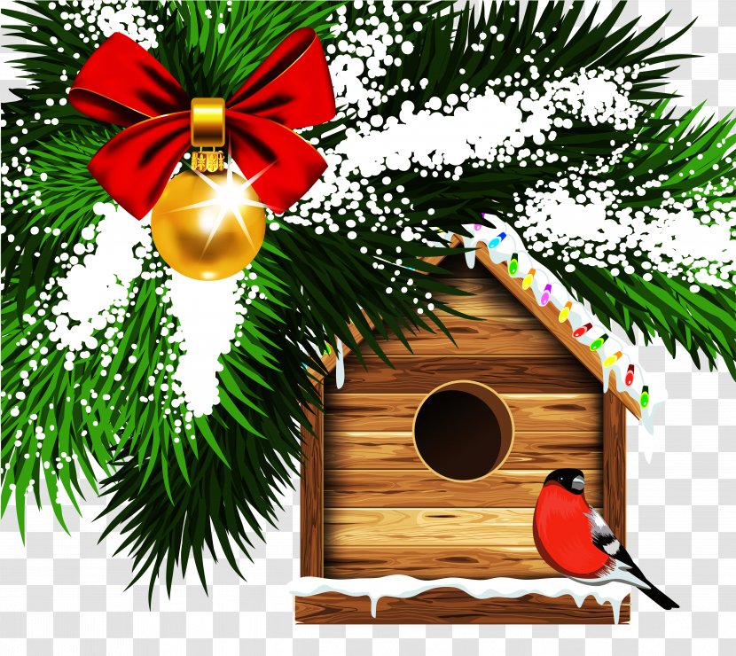 Santa Claus Christmas Card Eurasian Bullfinch Greeting - Tree - Transparent Bird House Clipart Transparent PNG