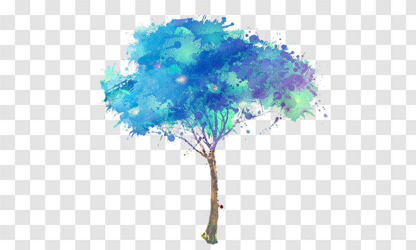 Tree Abstract Art Clip - Color - Blue Watercolor Transparent PNG