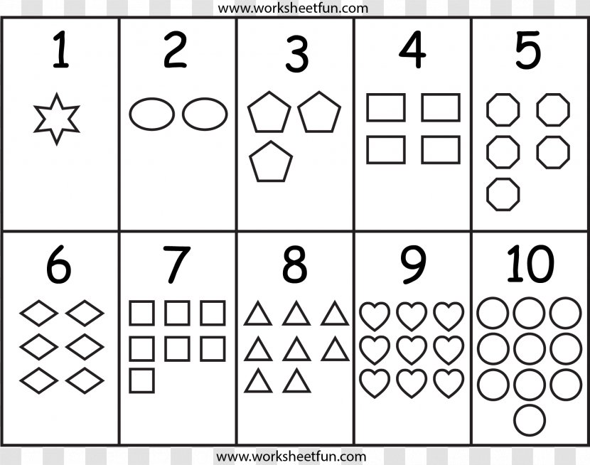Nursery School Shape Number Counting Worksheet - Cartoon Transparent PNG