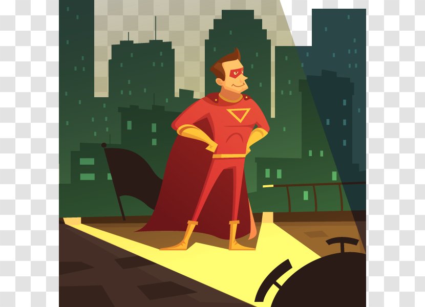 Cartoon Superhero Illustration - Hand-painted Superman Transparent PNG