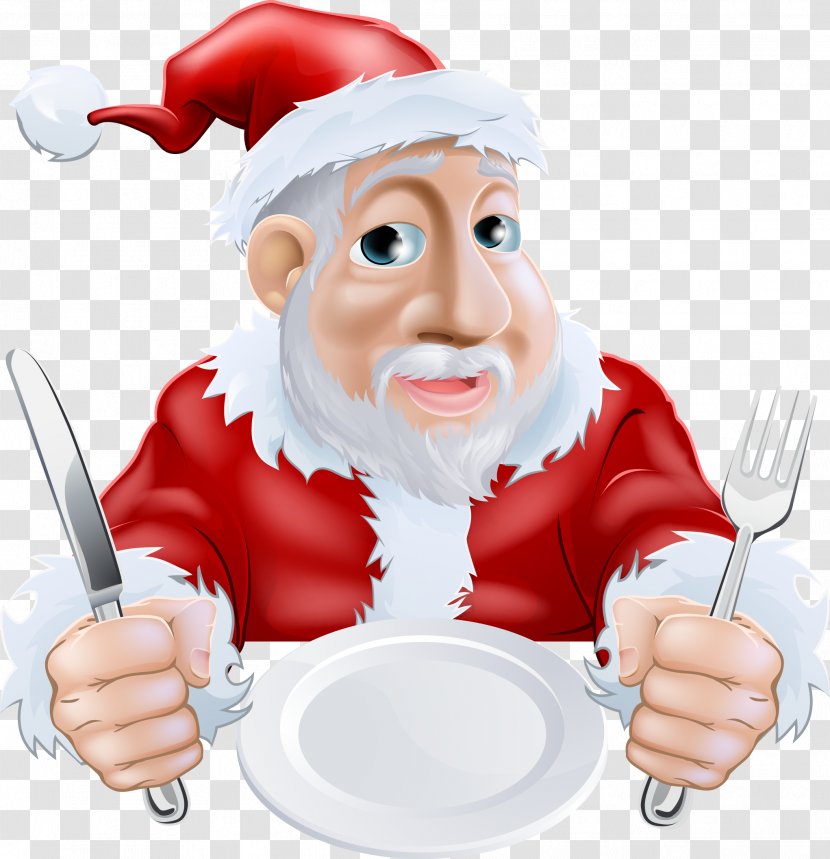 Santa Claus Christmas Dinner Cartoon - Cooking - Vector Transparent PNG