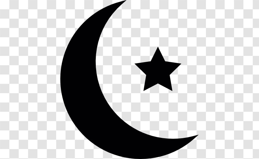 Star And Crescent Moon Symbols Of Islam - Black White Transparent PNG