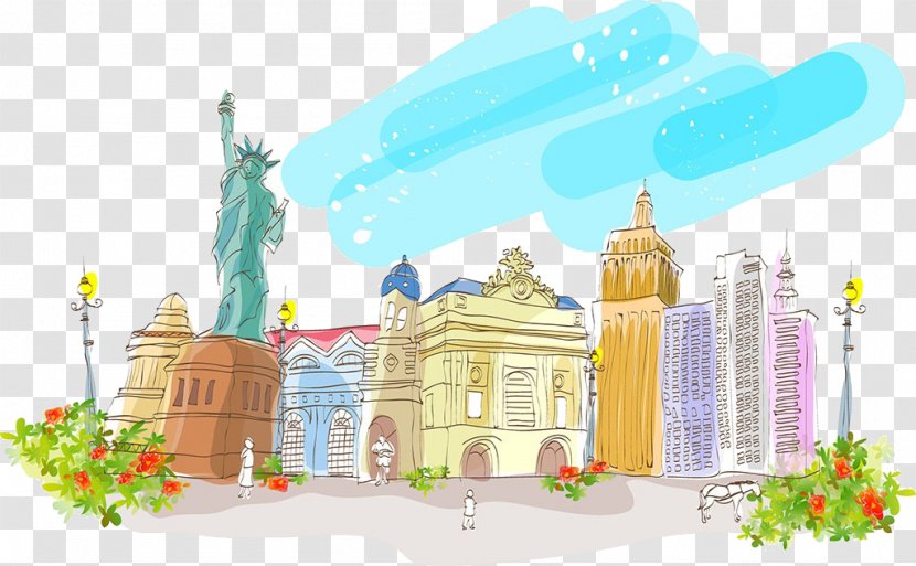 Building Watercolor Painting Illustration - Property - Statue Of Liberty Transparent PNG