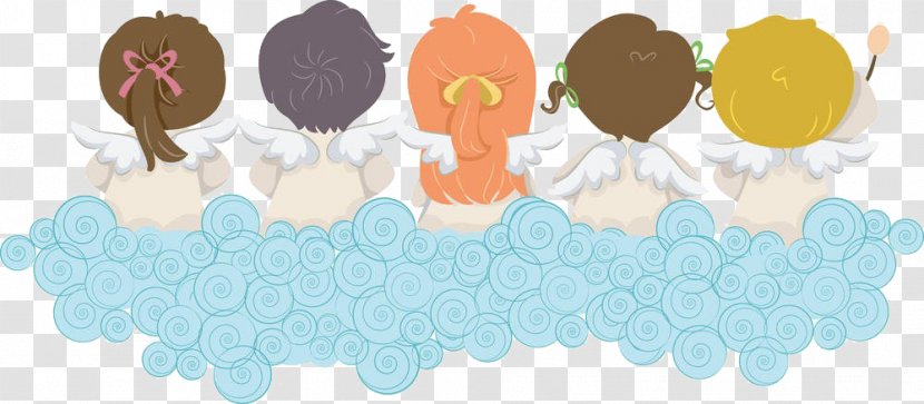 Child Drawing Angel Euclidean Vector Illustration - Sitting On The Clouds Of Five Angels Transparent PNG