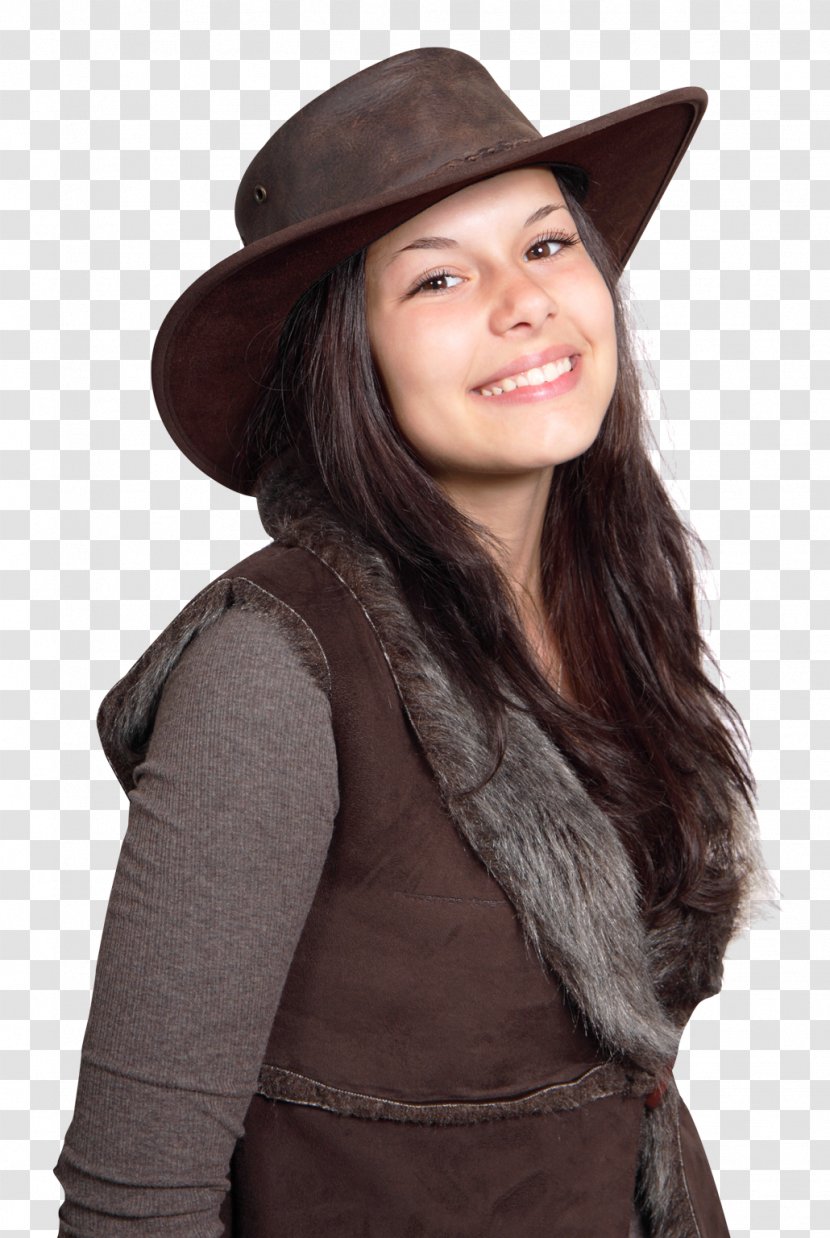 Woman With A Hat Cowboy Fedora - Watercolor - Smiling Cowgirl Wearing Transparent PNG