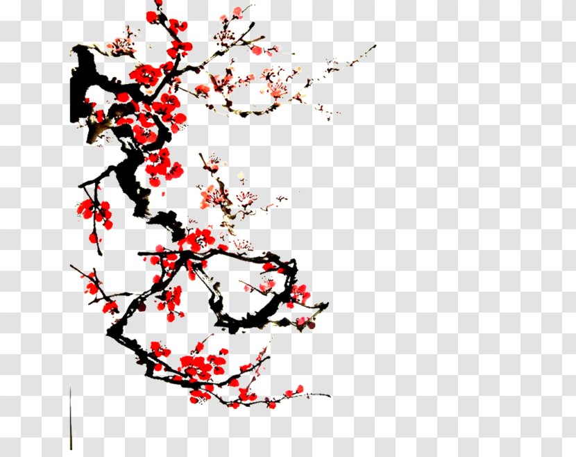 Ink Wash Painting Plum Blossom - Cherry - Flower Transparent PNG
