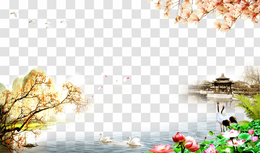 Double Ninth Festival Respect For The Aged Day Poster - Flower - Lotus Pavilion Background Material Transparent PNG
