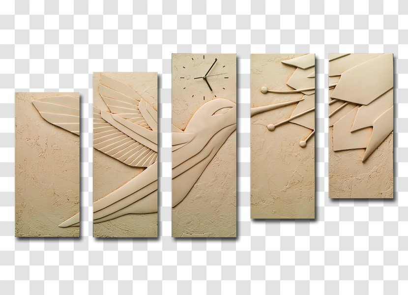Relief Triptych Clock Painting Gypsum - Wall Transparent PNG