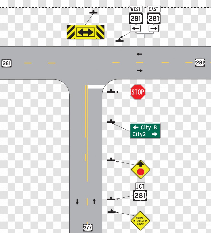 Three-way Junction Intersection Road Carriageway Signal Timing - Threeway - Decorative Elements Of Urban Roads Transparent PNG