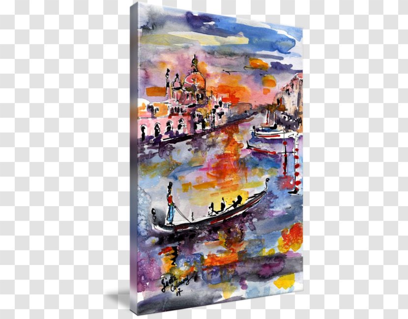 Watercolor Painting Grand Canal Gallery Wrap - Venice Gondola Transparent PNG