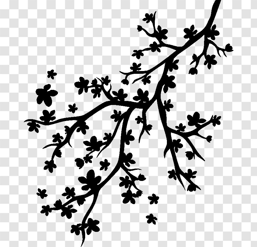 Twig Branch Tree Sticker East Asian Cherry - Line Art Transparent PNG