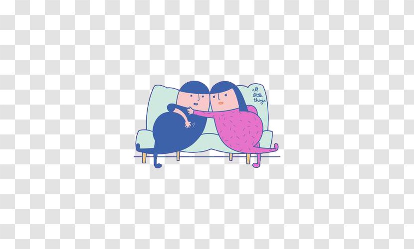 Love Interpersonal Relationship Couple Illustration - Watercolor - A Pair Of Small Couples On The Couch Transparent PNG