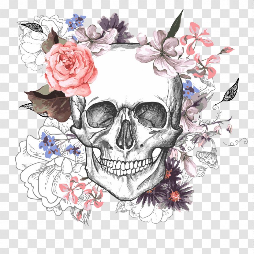 Calavera Skull Flower Day Of The Dead - With Flowers Transparent PNG