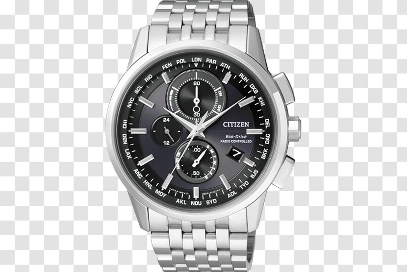 Eco-Drive Citizen Holdings Watch Radio Clock Chronograph - Jewellery - Silver Black Male Mechanical Transparent PNG