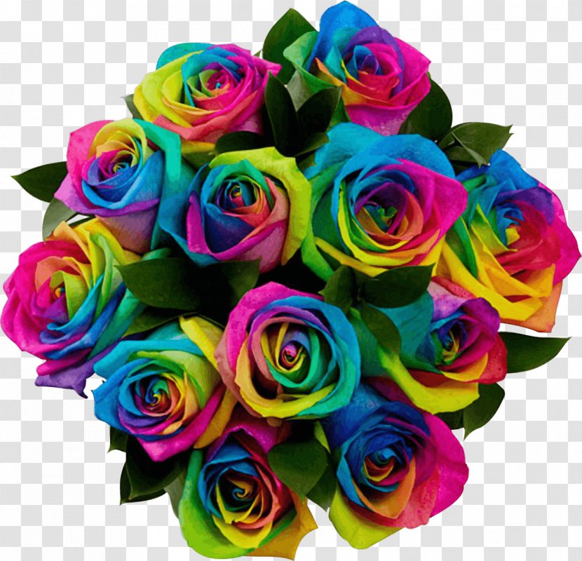 Rainbow Rose Flower Bouquet Floristry - Wedding - Gray Flowers Transparent PNG