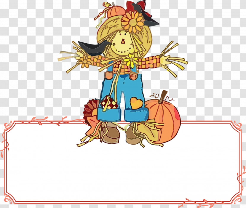 Watercolor Painting Cartoon Scarecrow Painting Scarecrow Costume Transparent PNG