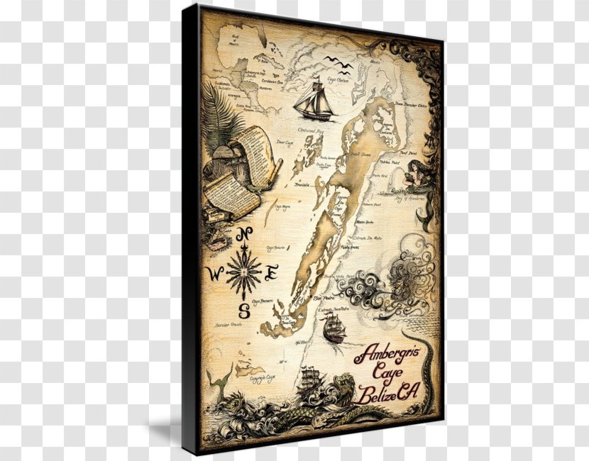 Old World Treasure Map Nautical Chart Ambergris Caye - Canvas Print Transparent PNG