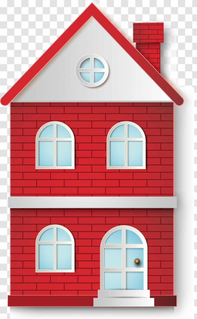 House Brick Villa - Facade - Red Cartoon Transparent PNG