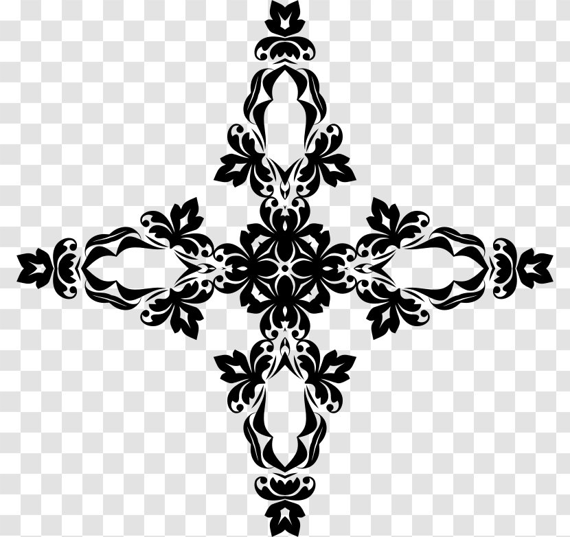 Christian Cross Crucifix Clip Art - Black And White - Ornamnetal Transparent PNG