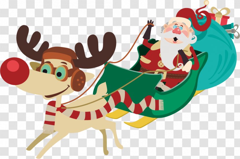 Santa Claus's Reindeer Christmas - Art - Vector Elk And Claus Transparent PNG