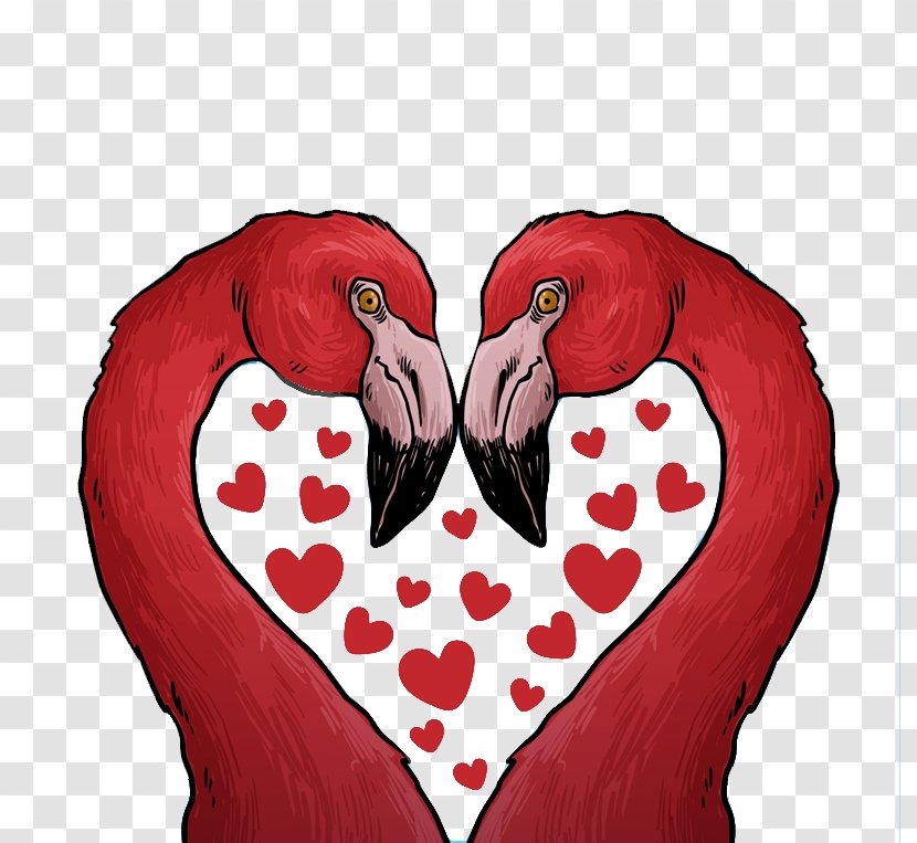 Download Flamenco Flamingo - Heart - Painted Valentine's Day Greeting Cards Vector Transparent PNG