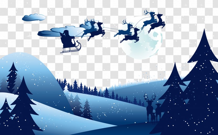 Santa Claus Reindeer Sky Illustration - Vector Forest Transparent PNG
