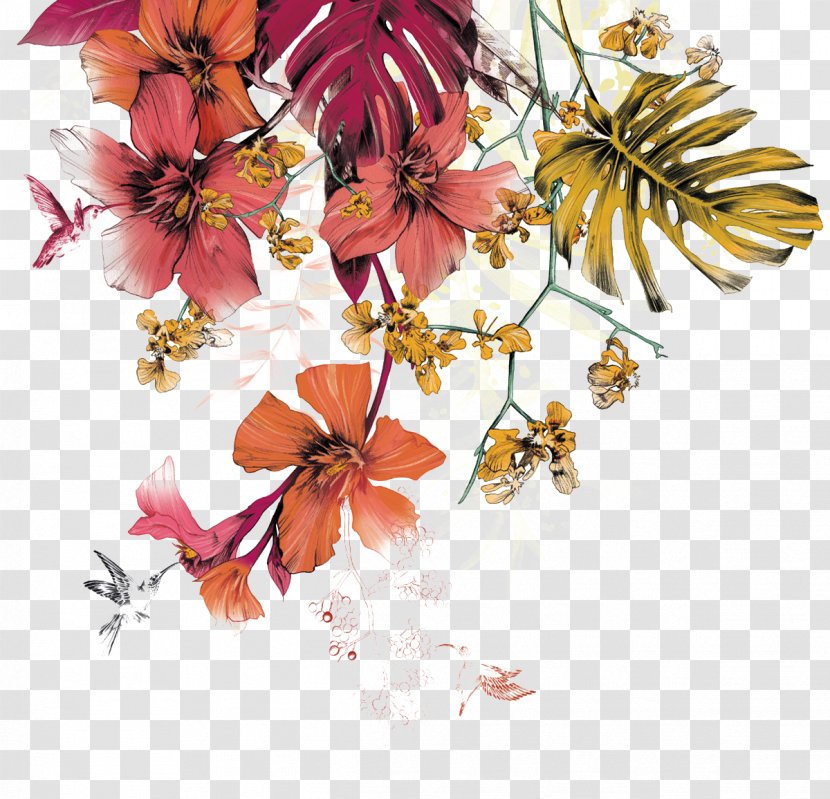 Floral Design Flower Watercolor Painting Mural Illustration - Cherry Blossom - Textile Painted Patterns Transparent PNG