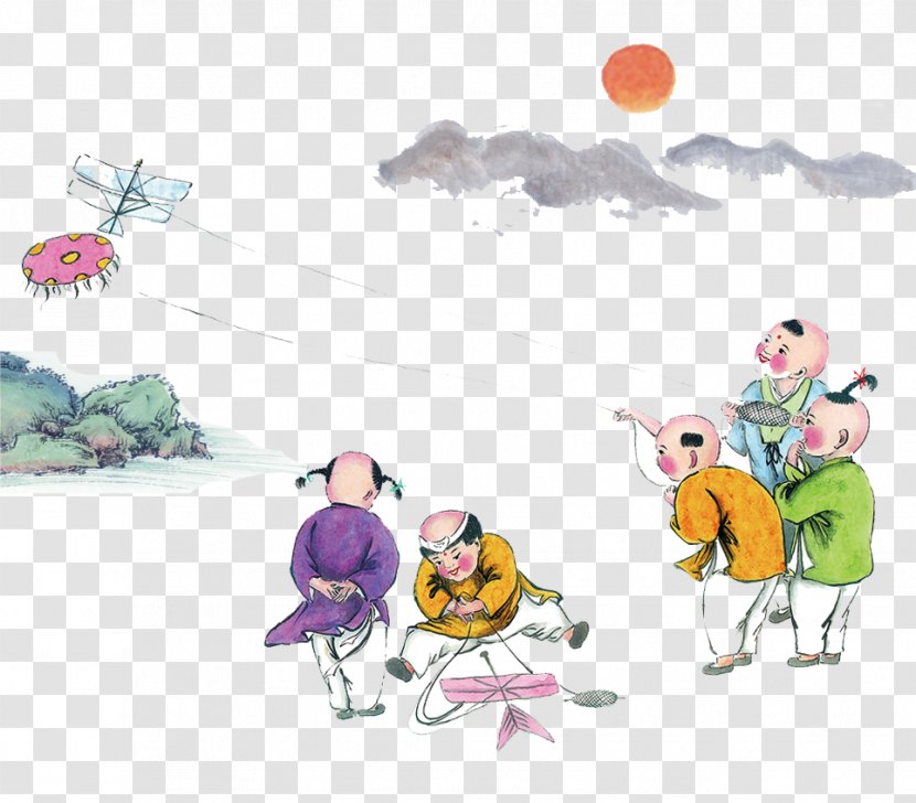 China Qingming Festival Qiufen - Fictional Character - Kite Flying Material Transparent PNG
