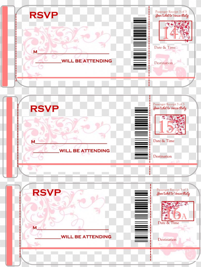 Wedding Invitation Paper RSVP Save The Date - Party - Boarding Pass Transparent PNG