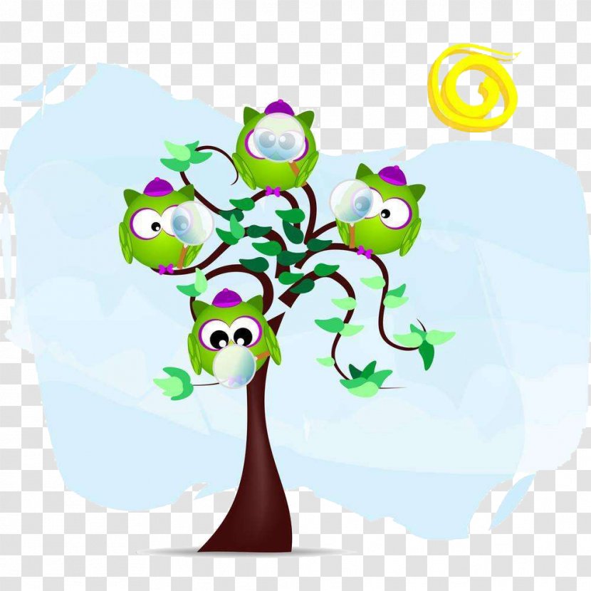 Drawing Little Owl Illustration - Organism - Beautiful Cartoon Game Tree Transparent PNG