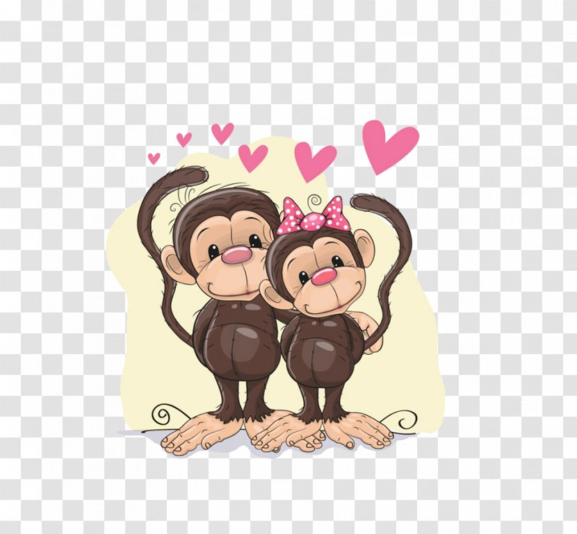 Monkey Cartoon Clip Art - Vertebrate - Two Love Monkeys Transparent PNG