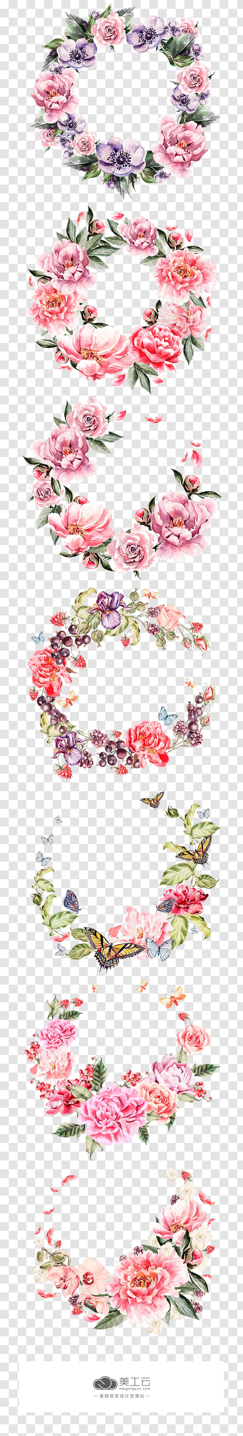 Wreath Flower Pink - White - Colorful Garland Effect Transparent PNG