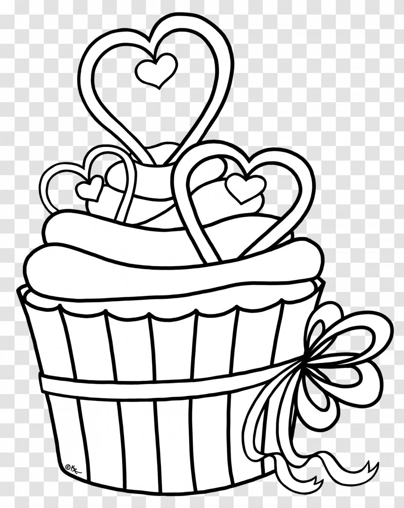 Cupcake Drawing Black And White Coloring Book Clip Art - Flower - Outline Transparent PNG
