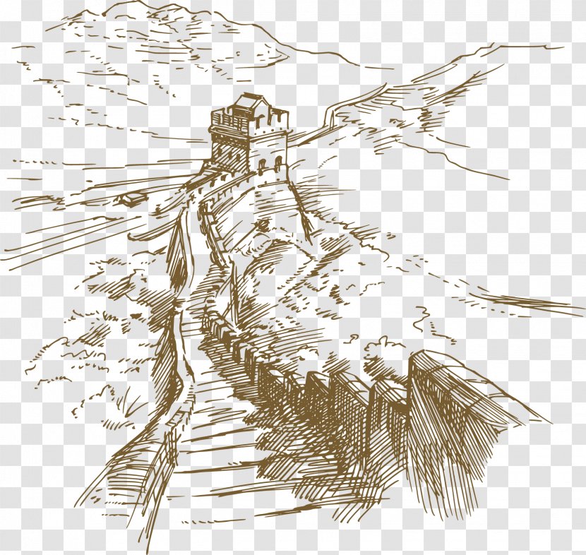 The Architecture Of City Drawing Illustration - Painting - China Great Wall Artwork Transparent PNG