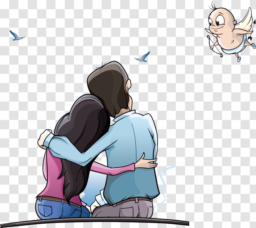 Cartoon Couple Animation - Tree - Vector Under Moon Transparent PNG