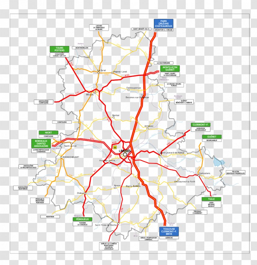 Réseau Routier De La Haute-Vienne Street Network Map Road - Transport Transparent PNG