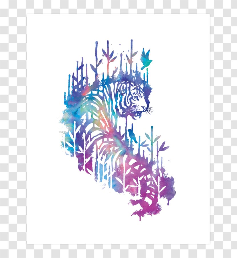 Tiger Graphic Design Watercolor Painting Art - Printmaking Transparent PNG