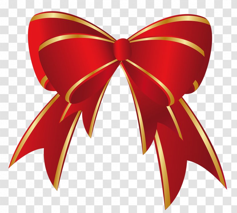 Christmas Gift Clip Art - Red Gold Bow Clipart Transparent PNG