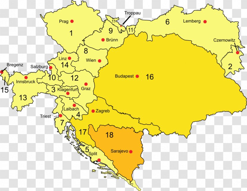 Austrian Empire Cisleithania Kingdom Of Hungary Bohemia - Map - Austria Transparent PNG
