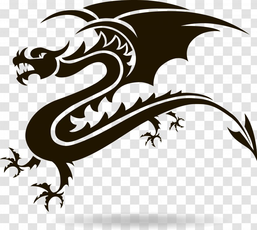 Chinese Dragon Tattoo - Reptile - Long Silhouette Vector Transparent PNG