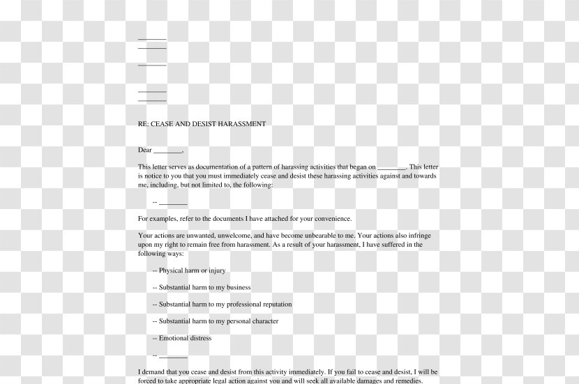 Cease And Desist Form Letter Template Harassment - Brand Transparent PNG
