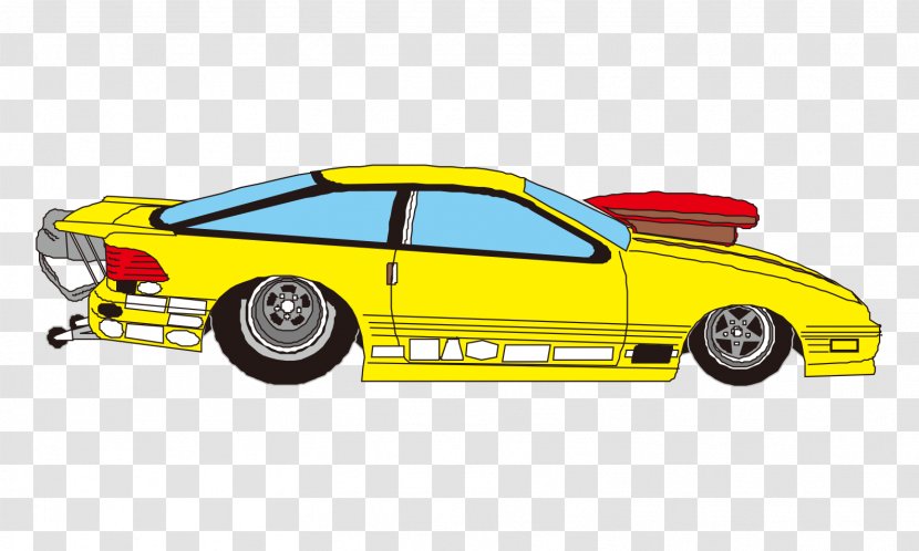 Sports Car Yellow - Vehicle - Cartoon Painted Fashion Transparent PNG