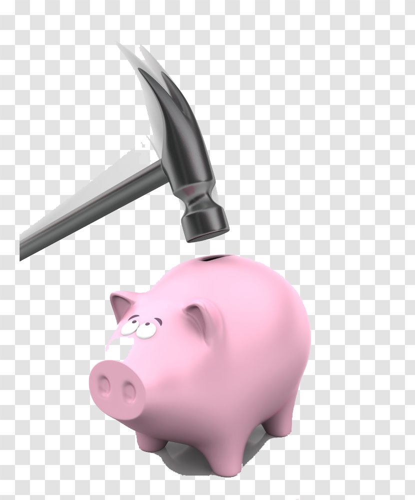 Piggy Bank Saving Drawing Illustration - Finance - Hammer And High-purity Buckle Material Transparent PNG
