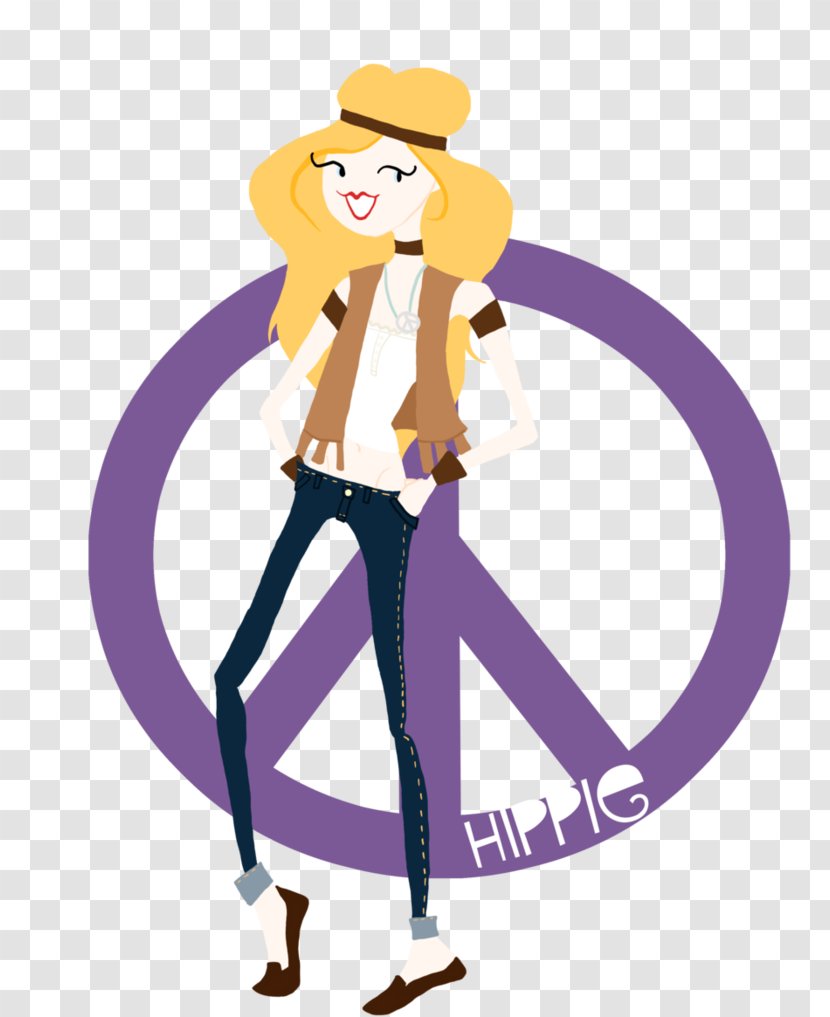 Cartoon Hippie Woman - Watercolor Transparent PNG