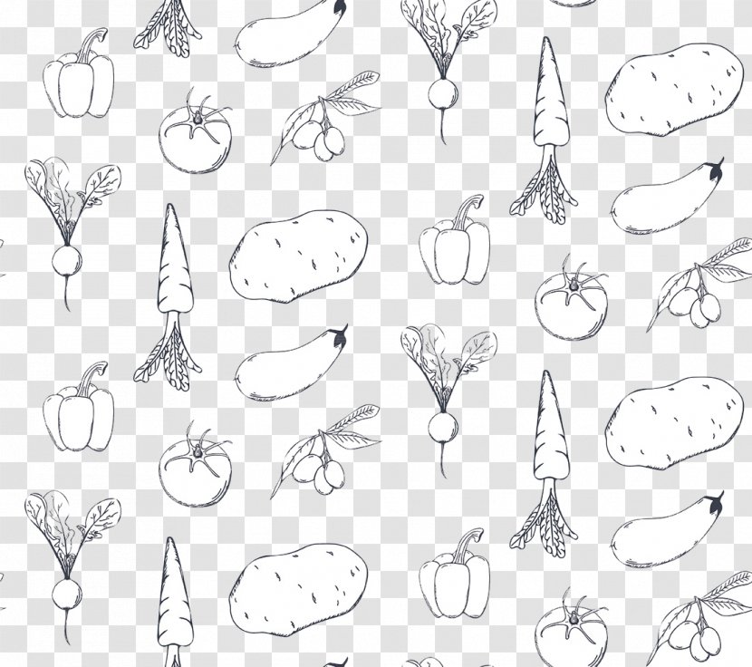 Black And White Vegetable Fruit Auglis - Painting - Cartoon Vegetables Transparent PNG
