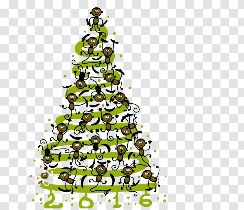 Monkey Christmas Tree Poster - Evergreen - Creative Transparent PNG
