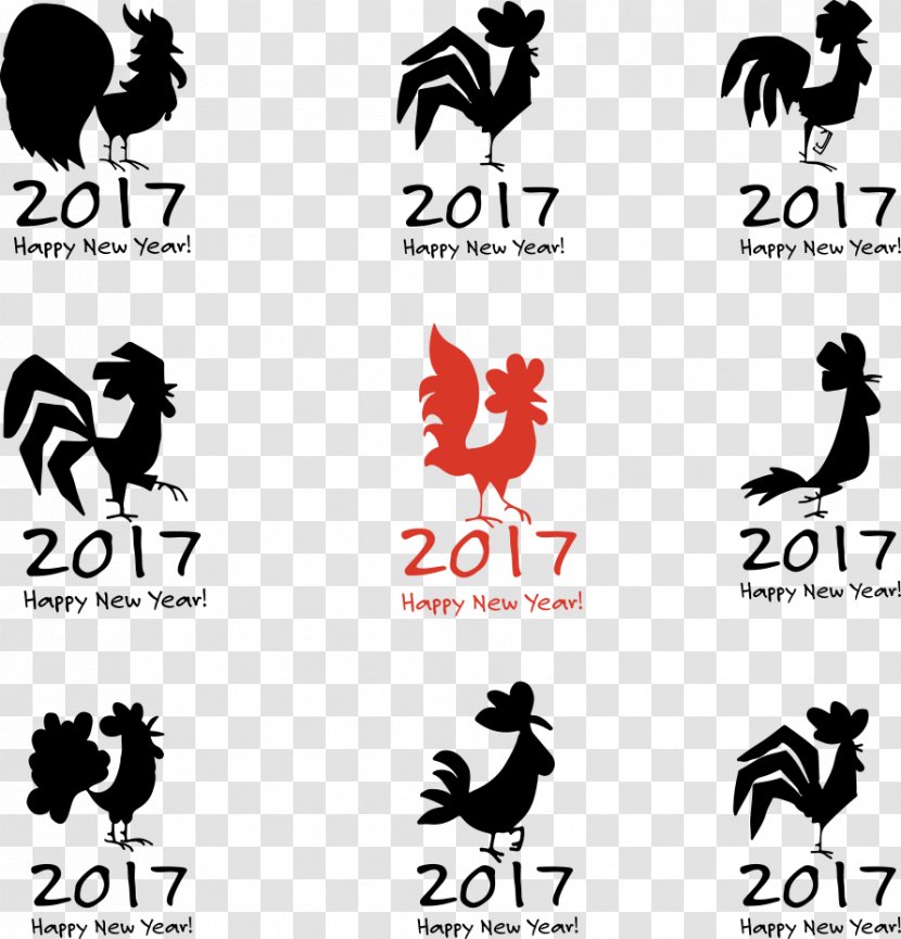 Chinese New Year Rooster Zodiac Illustration - Poster - Vector Black Cock Transparent PNG
