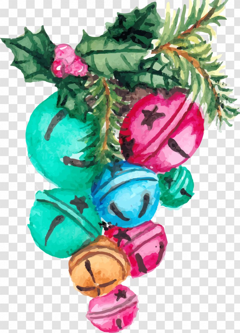 Watercolor: Flowers Watercolor Painting - Christmas Ornament - Vector Hand-painted Bell Transparent PNG